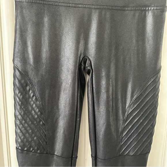 SPANX Faux Leather Metallic Stretch Moto Leggings Activewear Size Small - Picture 6 of 13